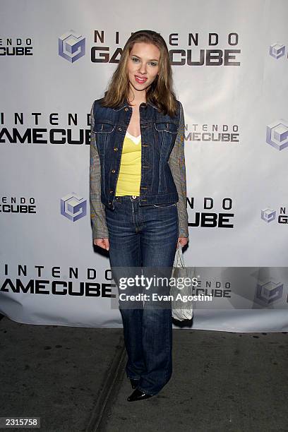 Actress Scarlett Johansson at the Nintendo GameCube launch party at 60 Spring Street in New York City. . Photo: Evan Agostini/ImageDirect