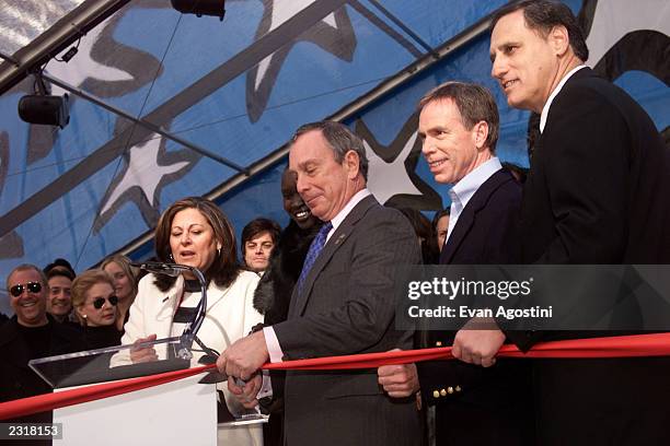 Mayor Michael Bloomberg cutting the ribbon to kick-off the Mercedes-Benz Fashion Week at Bryant Park in New York City. Fern Mallis, Tommy Hilfiger...