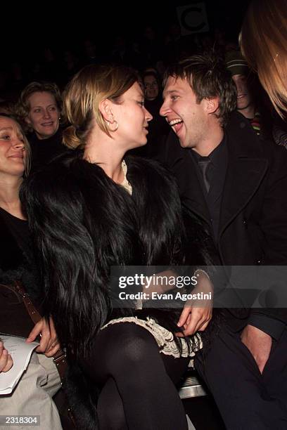 Model Kate Moss with boyfriend Jefferson Hack attending the Marc Jacobs Fall 2002 fashion show at the 26th Street Armory in New York City. 2/11/2002....