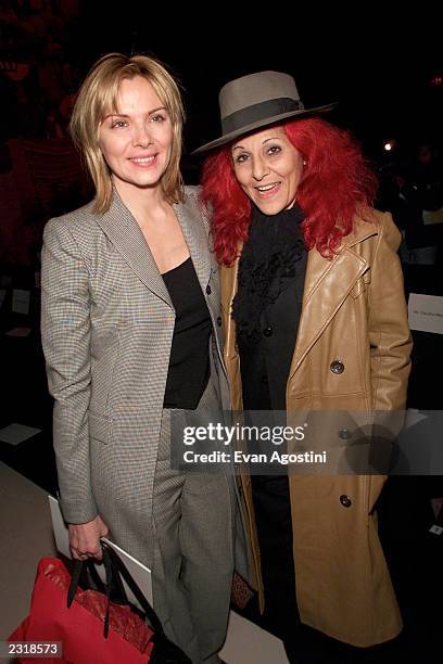 Actress Kim Cattrall with designer Patricia Field at the Oscar De La Renta Fall 2002 fashion show at Bryant Park during the Mercedes-Benz Fashion...