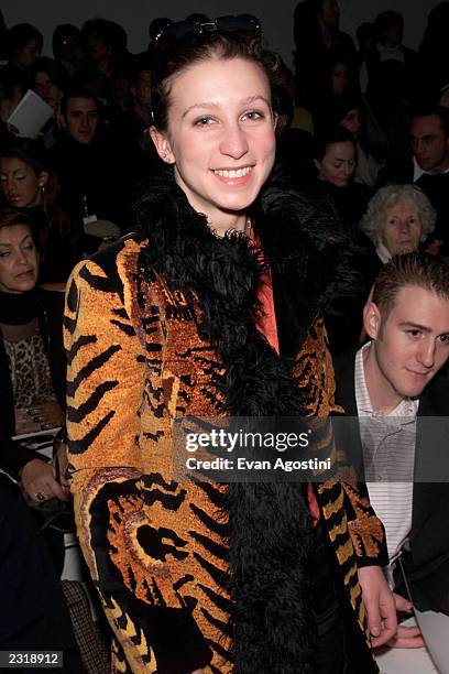 Emma Bloomberg at the Vivienne Tam Fall 2002 fashion show at Bryant Park during the Mercedes-Benz Fashion Week. Feb. 15, 2002. Photo: Evan...