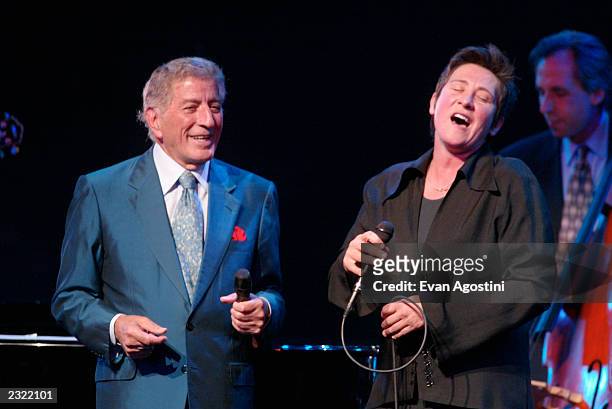Tony Bennett and K.D. Lang performing at the Democratic National Committee's "A Night at the Apollo" voter registration drive & fund-raiser at The...