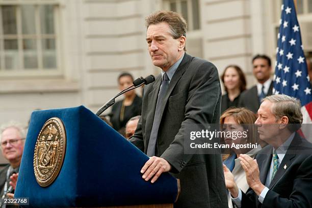 Actor Robert DeNiro at the official opening night ceremony of the Tribeca Film Festival at City Hall in New York City. May 8, 2002. Photo: Evan...