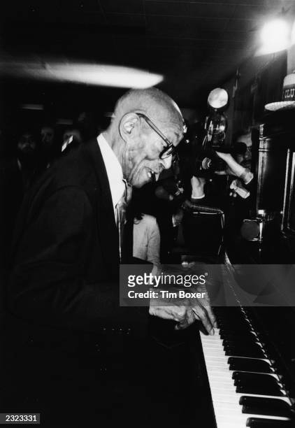 American ragtime pianist and composer Eubie Blake performs at the Songwriters Hall of Fame in New York City, February 7, 1980.