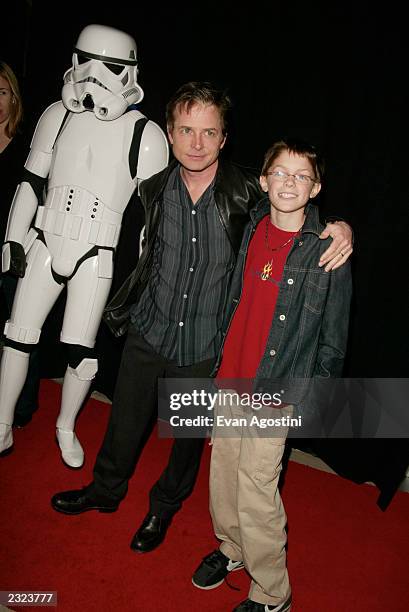 Michael J. Fox with son Sam at a benefit pre-party & premiere of "Star Wars Episode II: Attack Of The Clones" during the Tribeca Film Festival at the...