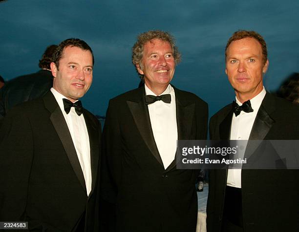Honcho Colin Callender, New Line Co-Chair Bob Shaye and Actor Michael Keaton at the "About Schmidt" Pre-Premiere party at Carlton Beach during the...