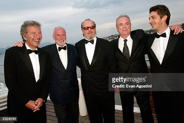 New Line co-chairs Bob Shaye and Michael Lynne, Jack Nicholson, Rolf Mittweg and Dir. Alexander Payne at the "About Schmidt" Pre-Premiere party at...