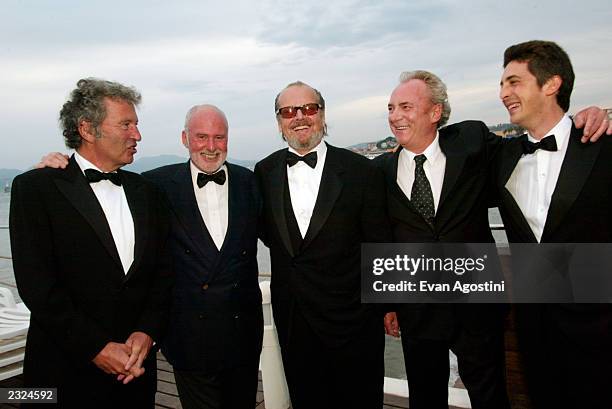 New Line co-chairs Bob Shaye and Michael Lynne, Jack Nicholson, Rolf Mittweg and Dir. Alexander Payne at the "About Schmidt" Pre-Premiere party at...