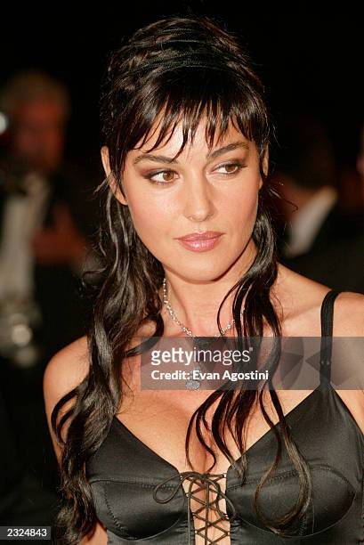 Actress Monica Bellucci arriving at the "Irreversible" screening during the 55th Cannes Film Festival in Cannes, France. May 24, 2002. Photo: Evan...