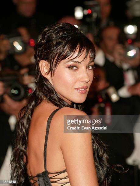 Actress Monica Bellucci arriving at the "Irreversible" screening during the 55th Cannes Film Festival in Cannes, France. May 24, 2002. Photo: Evan...