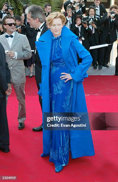 Tilda Swinton arriving at the closing night ceremonies of the 55th Cannes Film Festival in Cannes, France. May 26 2002. Photo: Evan...
