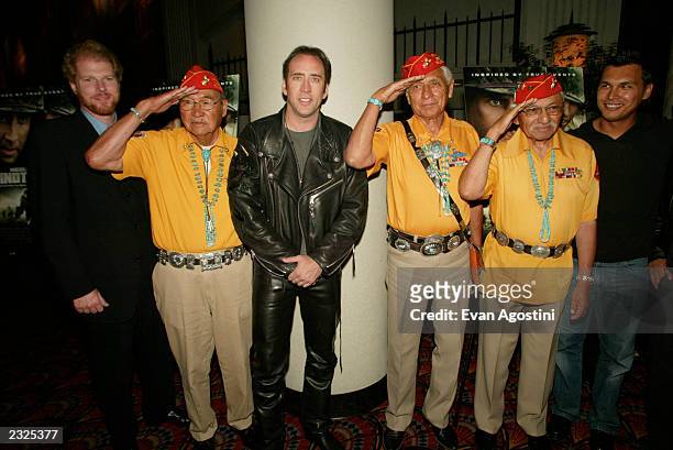 Actors Noah Emmerich, Nicolas Cage and Adam Beach with the Navajo Codetalkers at a special screening of "Windtalkers" at Loews Lincoln Square in New...