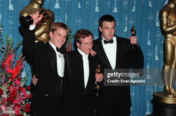 70th ANNUAL ACADEMY AWARDS AT THE SHRINE AUDITORIUM Pressroom: Matt Damon, Ben Affleck & Robin Williams Photo: Evan Agostini/ImageDirect