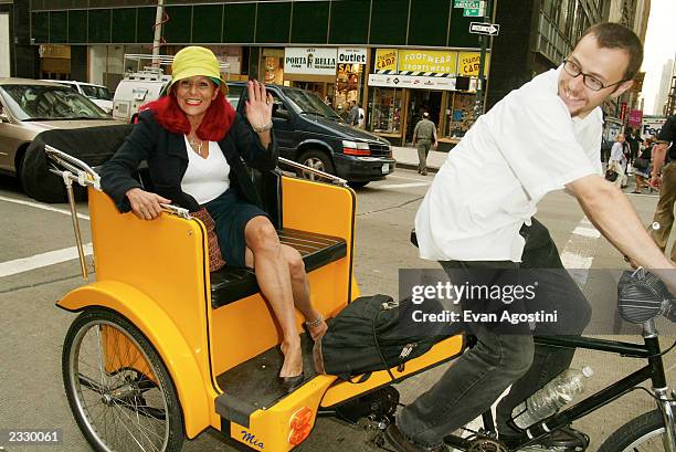 Designer Patricia Field takes a break from the shows at the Mercedes-Benz Fashion Week at Bryant Park in New York City. September 18, 2002. Photo by...