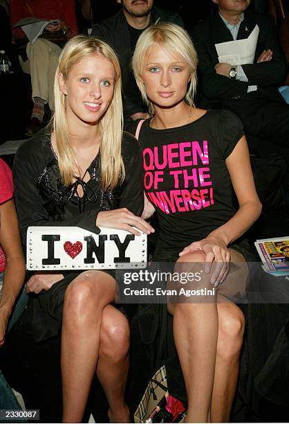 Nicky and Paris Hilton at the Jill Stuart Spring 2003 fashion show during Mercedes-Benz Fashion Week in New York City. September 19, 2002. Photo by...