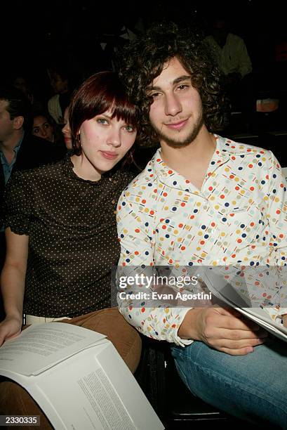 Actress Scarlett Johansson with boyfriend Jack Antonoff at the BCBG Spring 2003 fashion show during Mercedes-Benz Fashion Week in New York City....