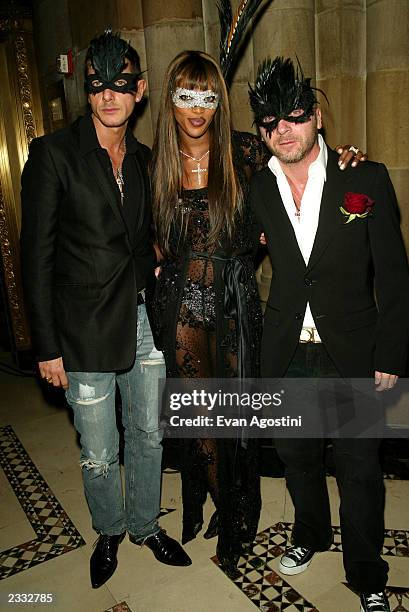 Stefano Gabbana, Naomi Campbell and Domenico Dolce at Dolce & Gabbana's Halloween Party at Cipriani 42nd Street in New York City. October 31, 2002....