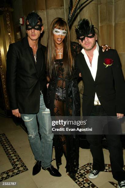 Stefano Gabbana, Naomi Campbell and Domenico Dolce at Dolce & Gabbana's Halloween Party at Cipriani 42nd Street in New York City. October 31, 2002....