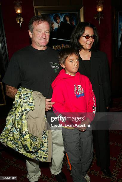 Robin Williams with wife Marsha and son Cody attending the N.Y. Premiere of Warner Bros. "Harry Potter and the Chamber of Secrets" at the Ziegfeld...