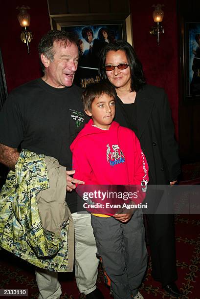 Robin Williams with wife Marsha and son Cody attending the N.Y. Premiere of Warner Bros. "Harry Potter and the Chamber of Secrets" at the Ziegfeld...