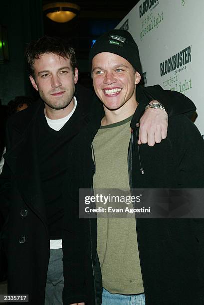 Ben Affleck and Matt Damon arriving at the Project Greenlight winners announcement party at the 2003 Sundance Film Festival in Park City, Utah....