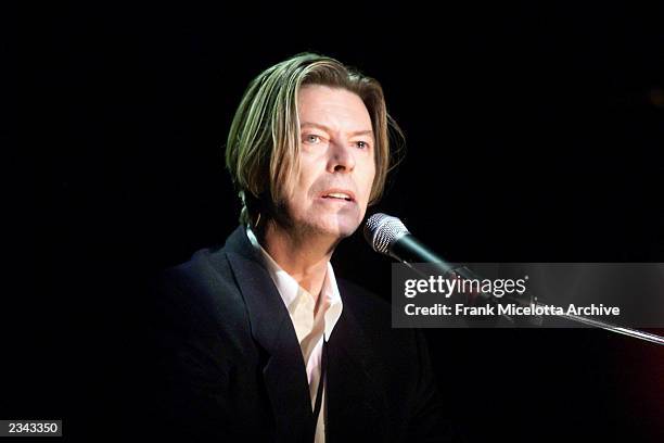 David Bowie rehearsing for The Concert for New York City to benefit the victims of the World Trade Center disaster at Madison Square Garden in New...