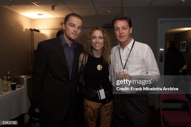 Leonardo Dicaprio, Sheryl Crow and Paul McCartney backstage at The Concert for New York City to benefit the victims of the World Trade Center...