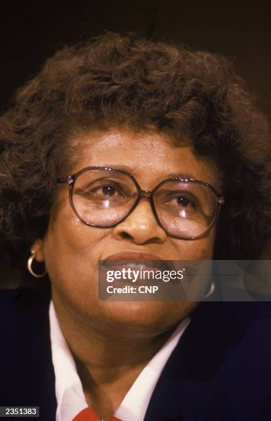 Headshot of U.S. Surgeon general Joycelyn Elders testifying at confirmation hearing, Washington, D.C., July 23, 1993.