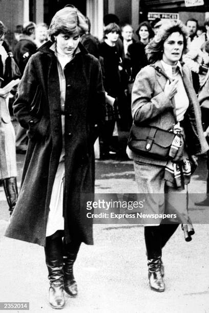 Lady Diana Spencer and Camilla Parker-Bowles at Ludlow Races where Prince Charles is competing, 1980.