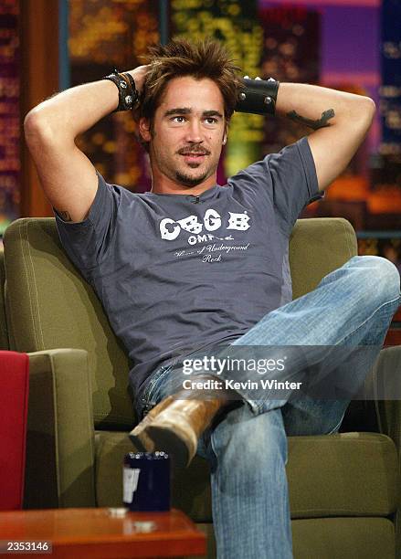 Actor Colin Farrell appears on "The Tonight Show with Jay Leno" at the NBC Studios on July 31, 2003 in Burbank, California.