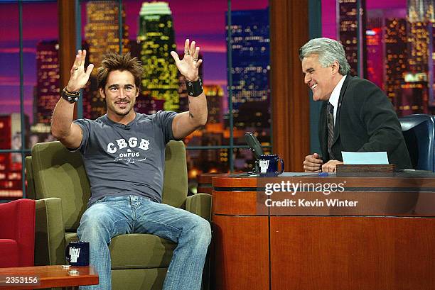 Actor Colin Farrell appears on "The Tonight Show with Jay Leno" at the NBC Studios on July 31, 2003 in Burbank, California.