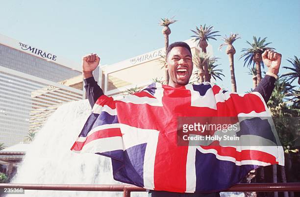 Portrait of Lennox Lewis of Great Britain outside the mirage hotel in Las Vegas, Nevada.