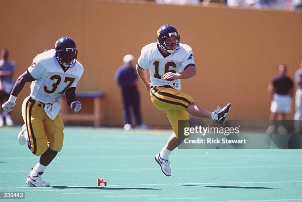 WEST VIRGINIA KICKER AND PUNTER TODD SAUERBRUN KICKS OFF DURING THE MOUNTAINEERS 44-6 VICTORY OVER THE PITSBURGH PANTHERS AT PITT STADIUM IN...