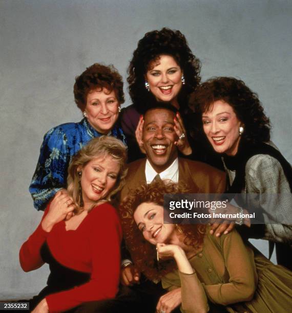 Promotional portrait of the cast of the television series, 'Designing Women,' c. 1987. Clockwise from bottom left: Jean Smart, Alice Ghostley, Delta...
