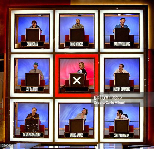 The cast are seen in their squares during a taping of Former Child Star Week on Hollywood Squares at CBS Studios August 3, 2003 in Hollywood,...