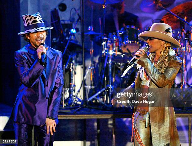Jason Kay of Jamiroquai and Anastacia rehearsing for the 2002 Brit Awards in London, England. 2/20/2002 Photo by Dave Hogan/Mission Pictures/Getty...