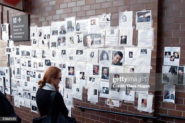 People have been posting notices for mission people on a "Wall of Peace" at Bellevue Hospital in New York City after the destruction of the World...