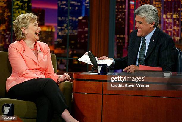 Senator Hillary Rodham Clinton appears on the "Tonight Show with Jay Leno" at the NBC Studios August 4, 2003 in Burbank, California.