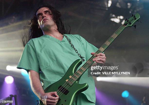 Group Type O Negative's frontman Peter Steele performs on the opening night of the biggest Nordic heavymetal music festival Tuska 2003 11 July 2003...