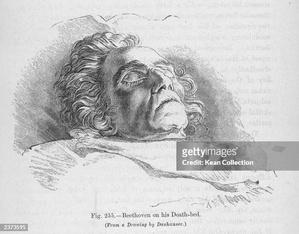 Illustration of German composer Ludwig Van Beethoven on his death bed, from a drawing by Danhauser, 19th century.