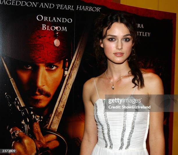 Actress Keira Knightley attends the Irish Premiere of "Pirates of the Caribbean" at UGC Cinema August 5, 2003 Dublin, Ireland.