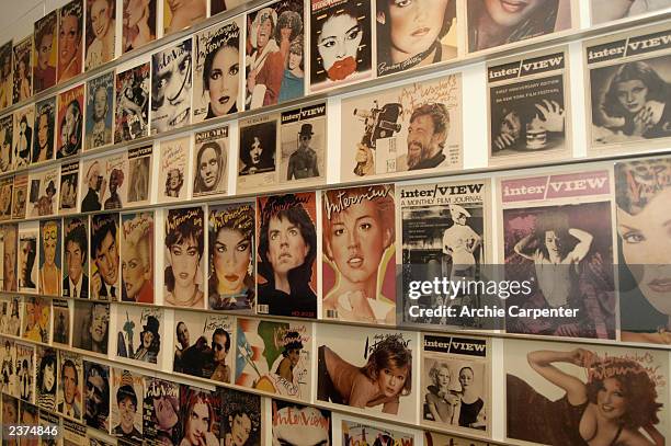 Wall of Interview magazine covers is one of the displays seen at The Andy Warhol Museum in Pittsburgh on August 6, 2003 Pittsburgh, Pennsylvania. The...