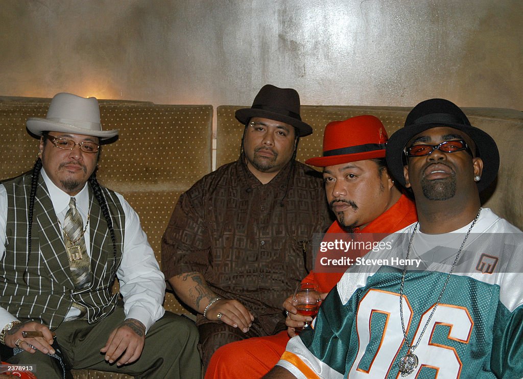 Gangsta Ridd Godfather, Monsta O, and Ganxsta Ridd of Boo Yaa Tribe with producer ...