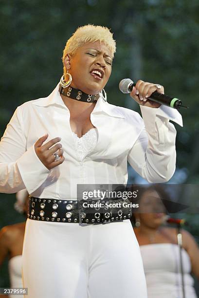 Singer Maya Rogers performs at the third annual Pantene Pro-Voice Concert on August 7, 2003 in New York City. The concert is designed to select the...