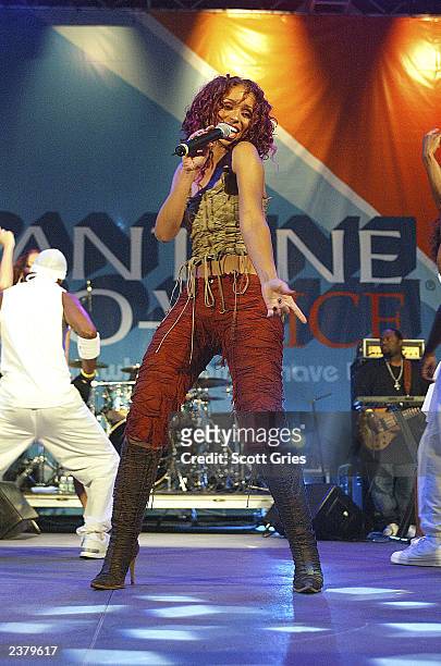 Singer Mya performs at the third annual Pantene Pro-Voice Concert on August 7, 2003 in New York City. The concert is designed to select the winner of...
