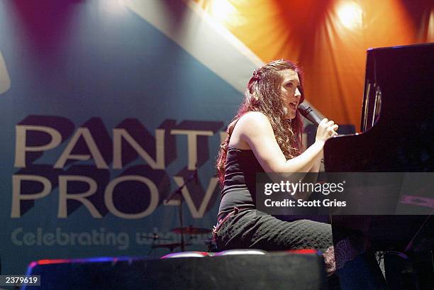 Singer Vanessa Carlton performs at the third annual Pantene Pro-Voice Concert on August 7, 2003 in New York City. The concert is designed to select...