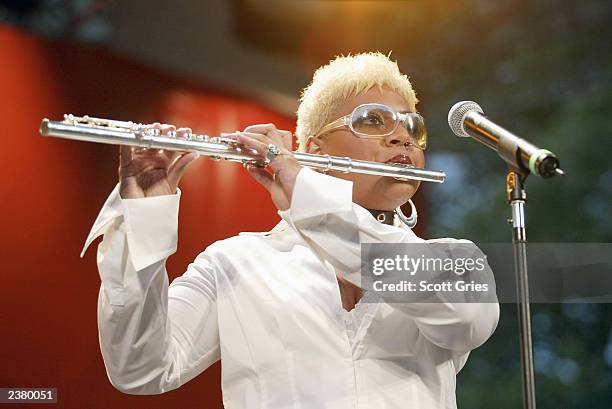 Singer Maya Rogers performs at the third annual Pantene Pro-Voice Concert on August 7, 2003 in New York City. The concert is designed to select the...