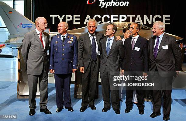 European Defense officials, from left to right: German Defense Minister Peter Struck, General Emilio Poyo-Guerrero of Spain, Filippo Berselli of...