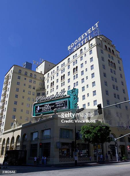 An exterior of the landmark Hollywood Roosevelt Hotel on August 8, 2003 in Hollywood, California.