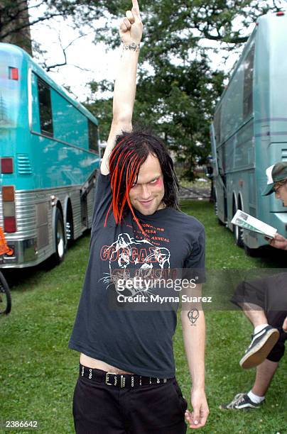 Bert McCraken, lead singer of The Used and Kelly Osbourne's ex-boyfriend, poses backstage at the 2003 Vans Warped Tour on Randall's Island on August...